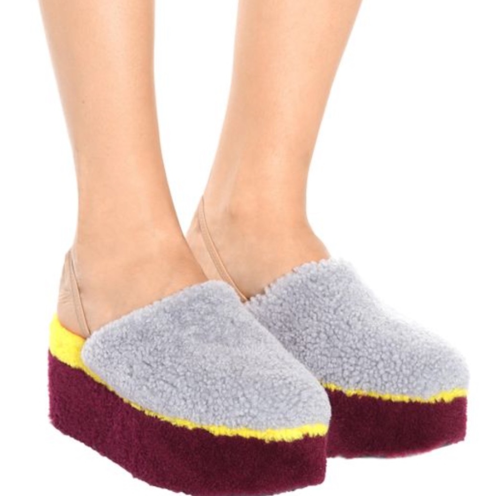 Fendi Multi Color Colorblock Platform Shearling Mules - Picture 5 of 12